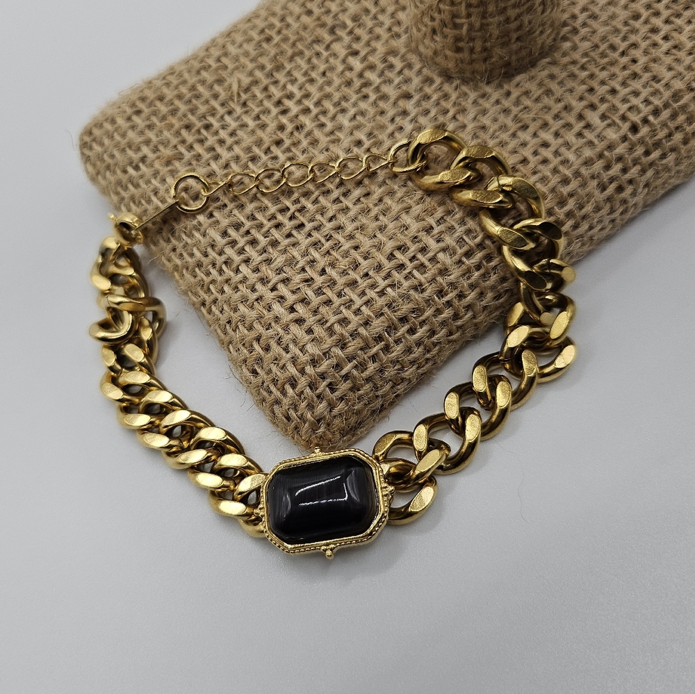 🆕️Vintage Color Natural Stone Bracelet Stainless Steel chunky Bracelet